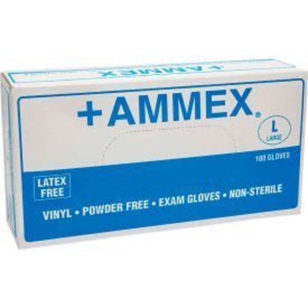Ammex Vinyl Disposable Gloves, 4 mil Palm, Vinyl, Powder-Free, L, Clear VPF66100